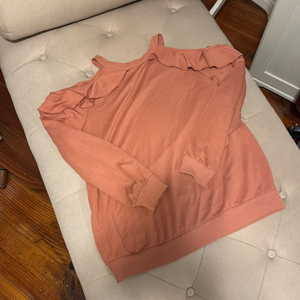 Express Cold Shoulder Ruffle Crewneck Sweater M - salmon